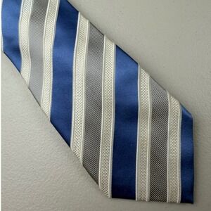 Donald Trump Mens Silk Necktie‎ Blue Silver White Striped Classic Formal Tie